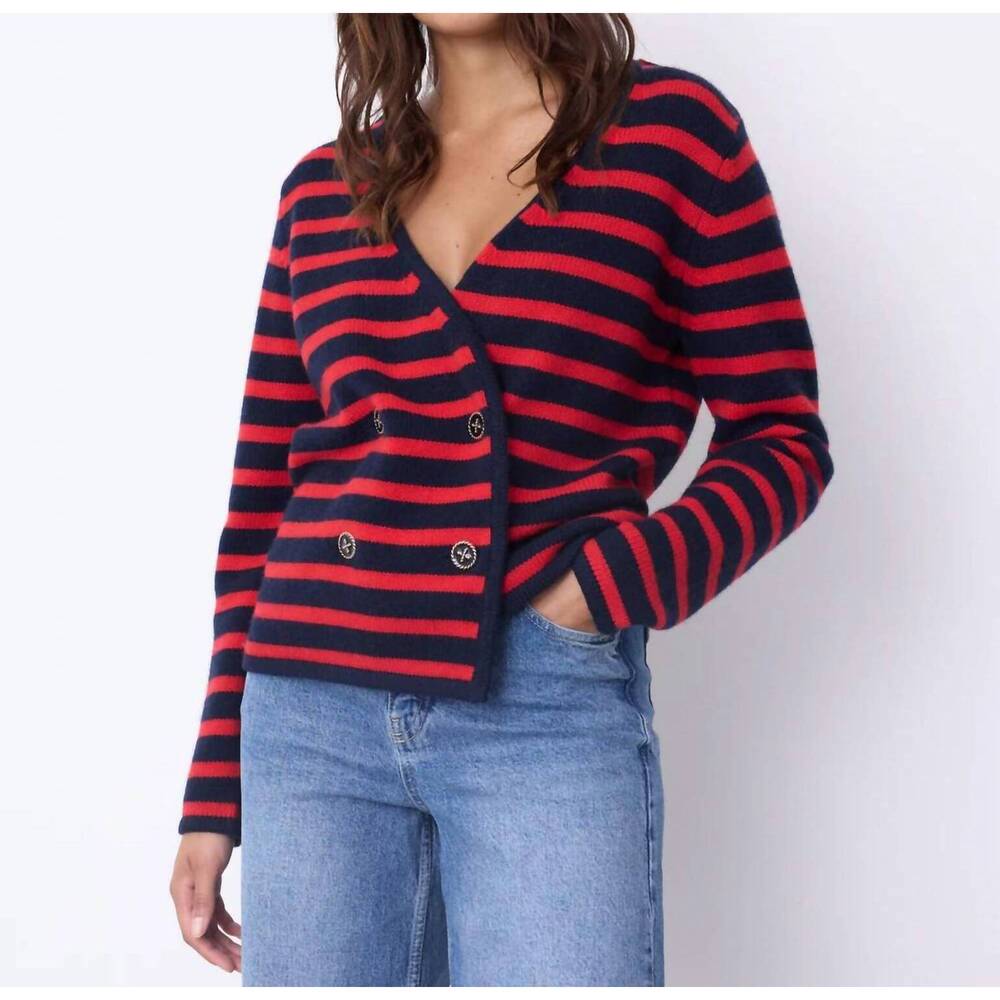 NEW NOT SHY molly stripe cardigan top in navy/redstripe